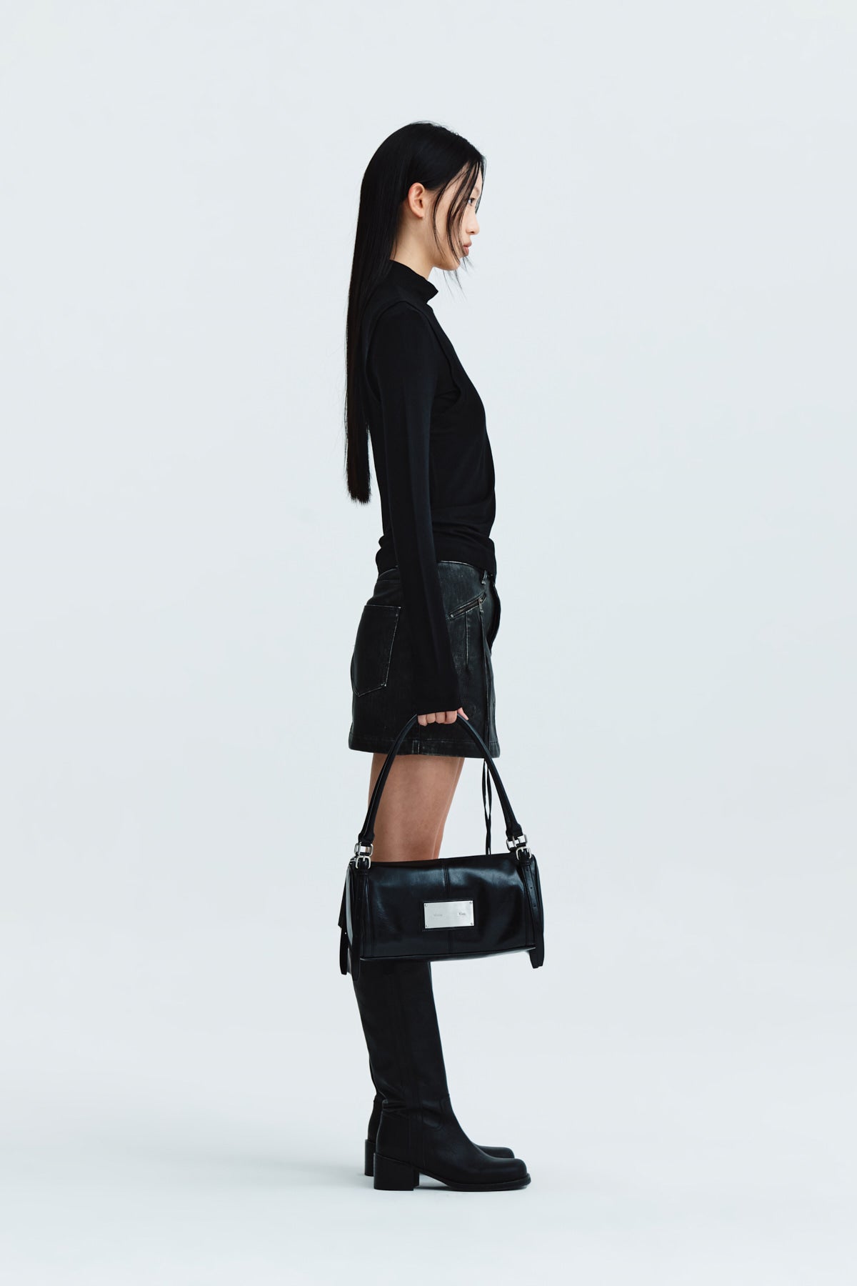 Matin Kim - Rib Layered Half Neck Long Sleeve Top (Black) product image 7 | TRAB K-Fashion Australia