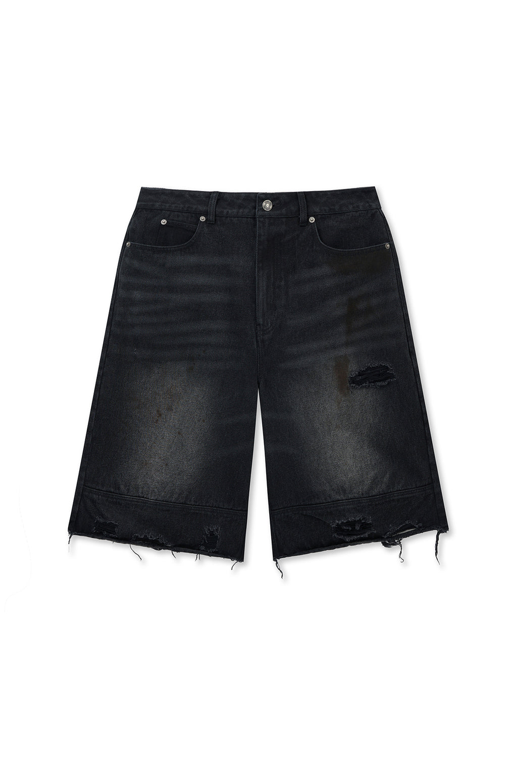 Matin Kim - Destroyed Bermuda Denim Pants (Black) product image 1 | TRAB K-Fashion Australia