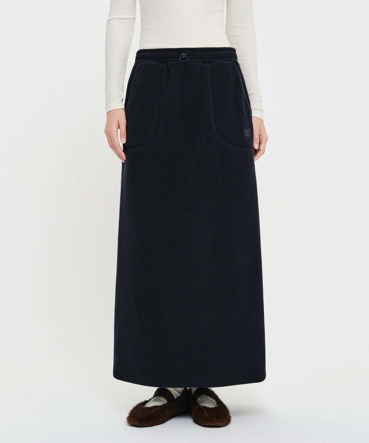 Marithe & Francois Girbaud - Classic Logo Long Fleece Skirt (Dark Navy) product image 1 | TRAB K-Fashion Australia