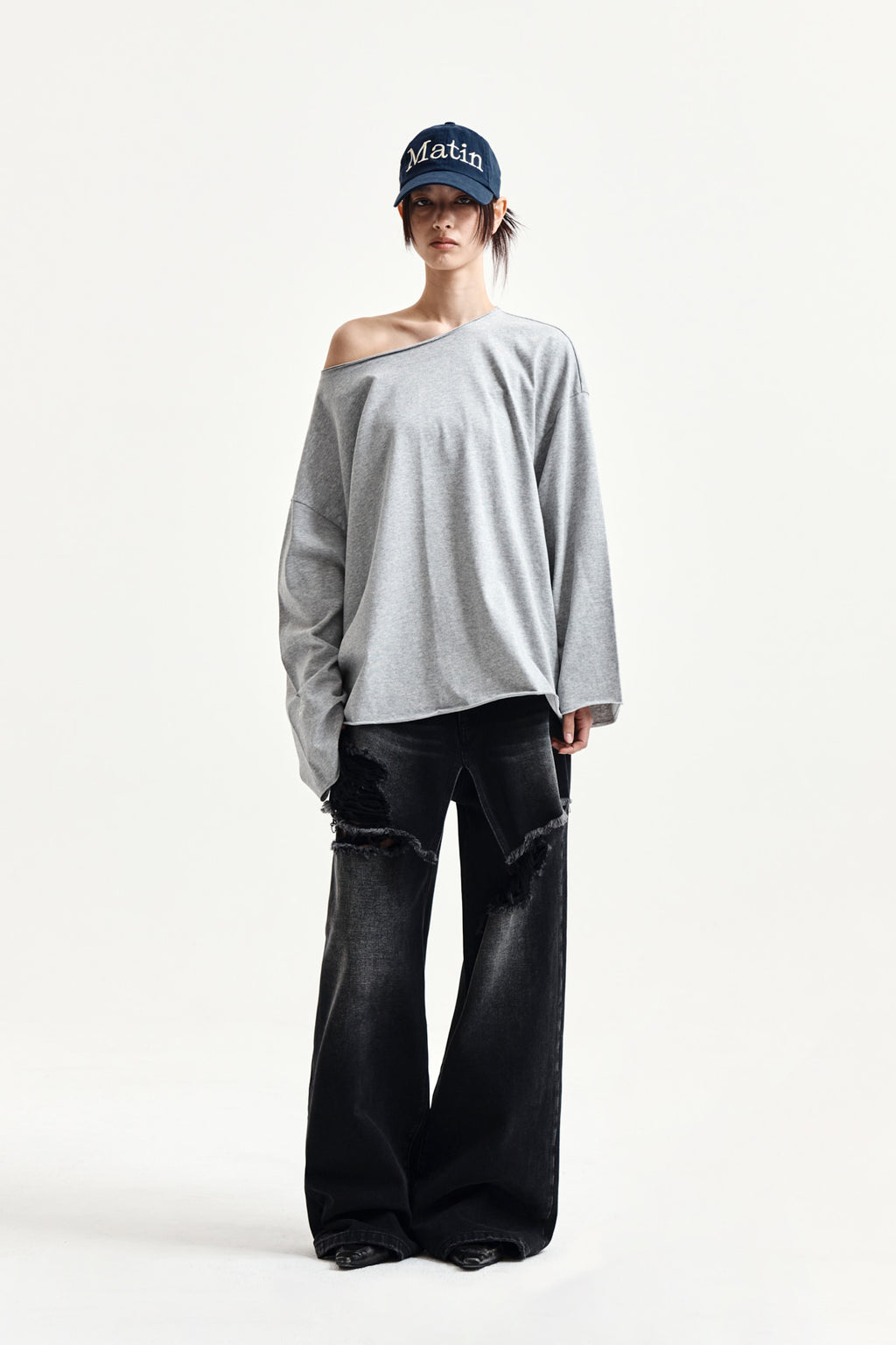 Matin Kim - Raw Hem Finished Boat Neck Top (Grey) product image 9 | TRAB K-Fashion Australia