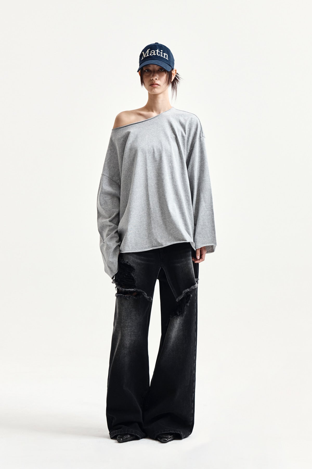 Matin Kim - Raw Hem Finished Boat Neck Top (Grey) product image 9 | TRAB K-Fashion Australia