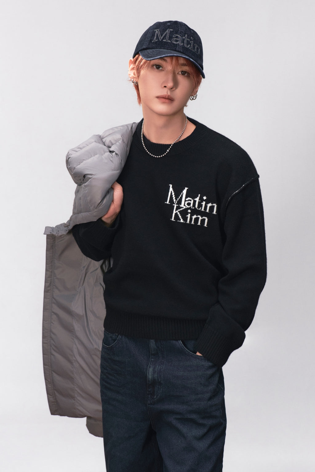 Matin Kim - Grid Logo Cashmere Blended Knit Pullover (Black) product image 1 | TRAB K-Fashion Australia