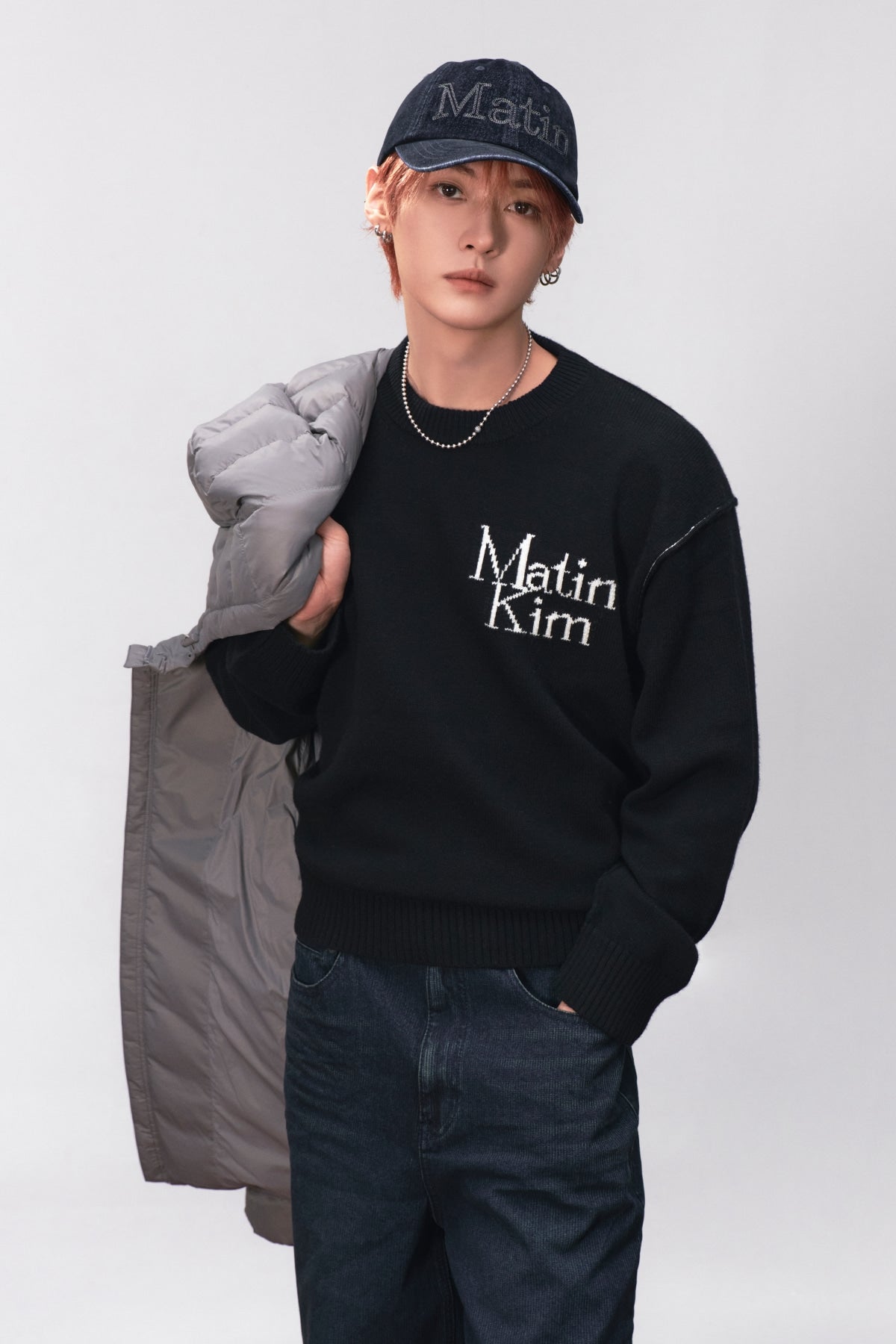 Matin Kim - Grid Logo Cashmere Blended Knit Pullover (Black) product image 1 | TRAB K-Fashion Australia