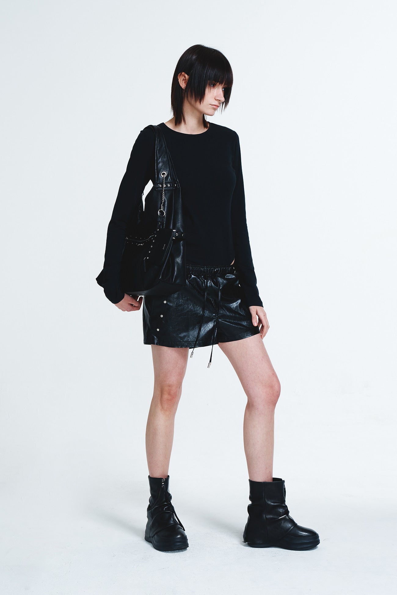 Deinet - Stud Point Faux Leather Shorts (Black) product image 6 | TRAB K-Fashion Australia