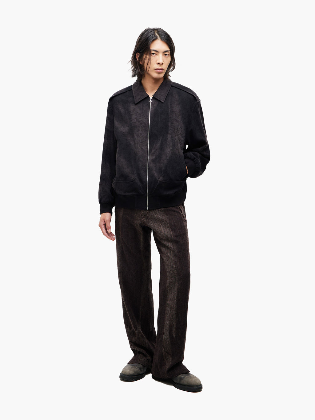 Jiyong Kim - Sun-Bleached Raw-Edge Straight Trousers (Brown) product image 1 | TRAB K-Fashion Australia