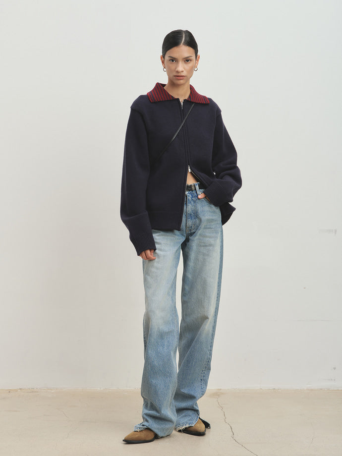 Tonywack - Contrast Collar Full-Zip Blouson (Navy) product image 1 | TRAB K-Fashion Australia