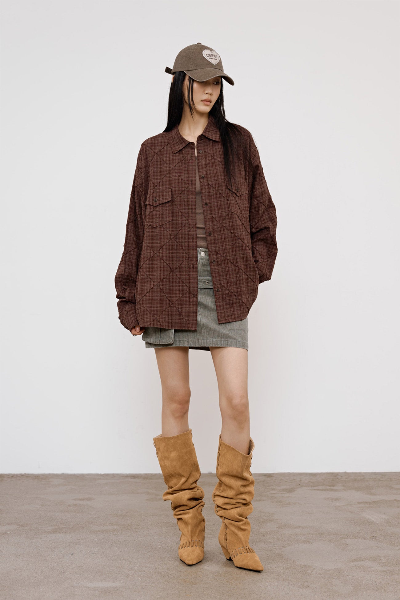 Deinet - Double Checkered Overfit Shirt (Brown) product image 4 | TRAB K-Fashion Australia