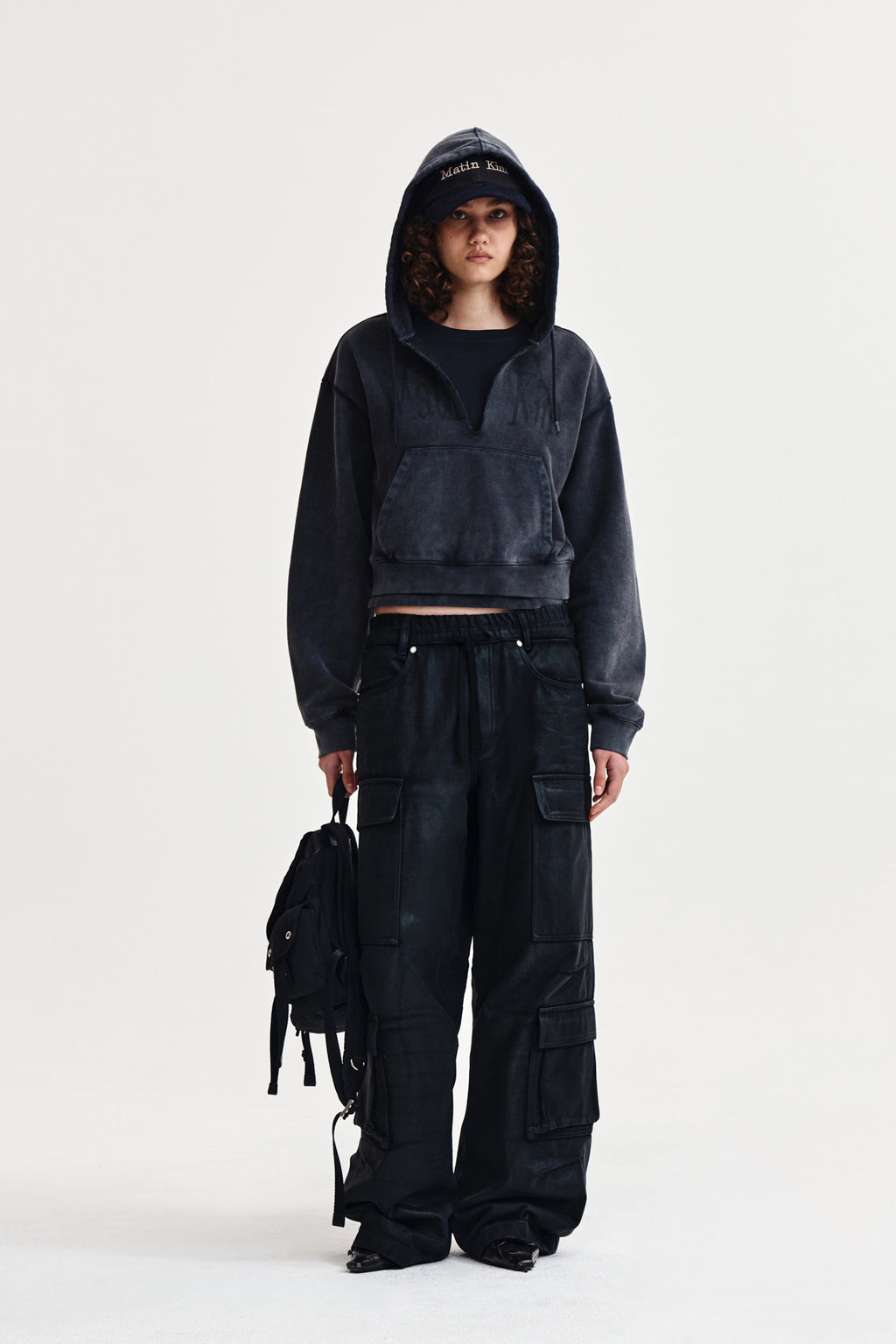 Matin Kim - Washed Layered Crop Hoody (Charcoal) product image 8 | TRAB K-Fashion Australia