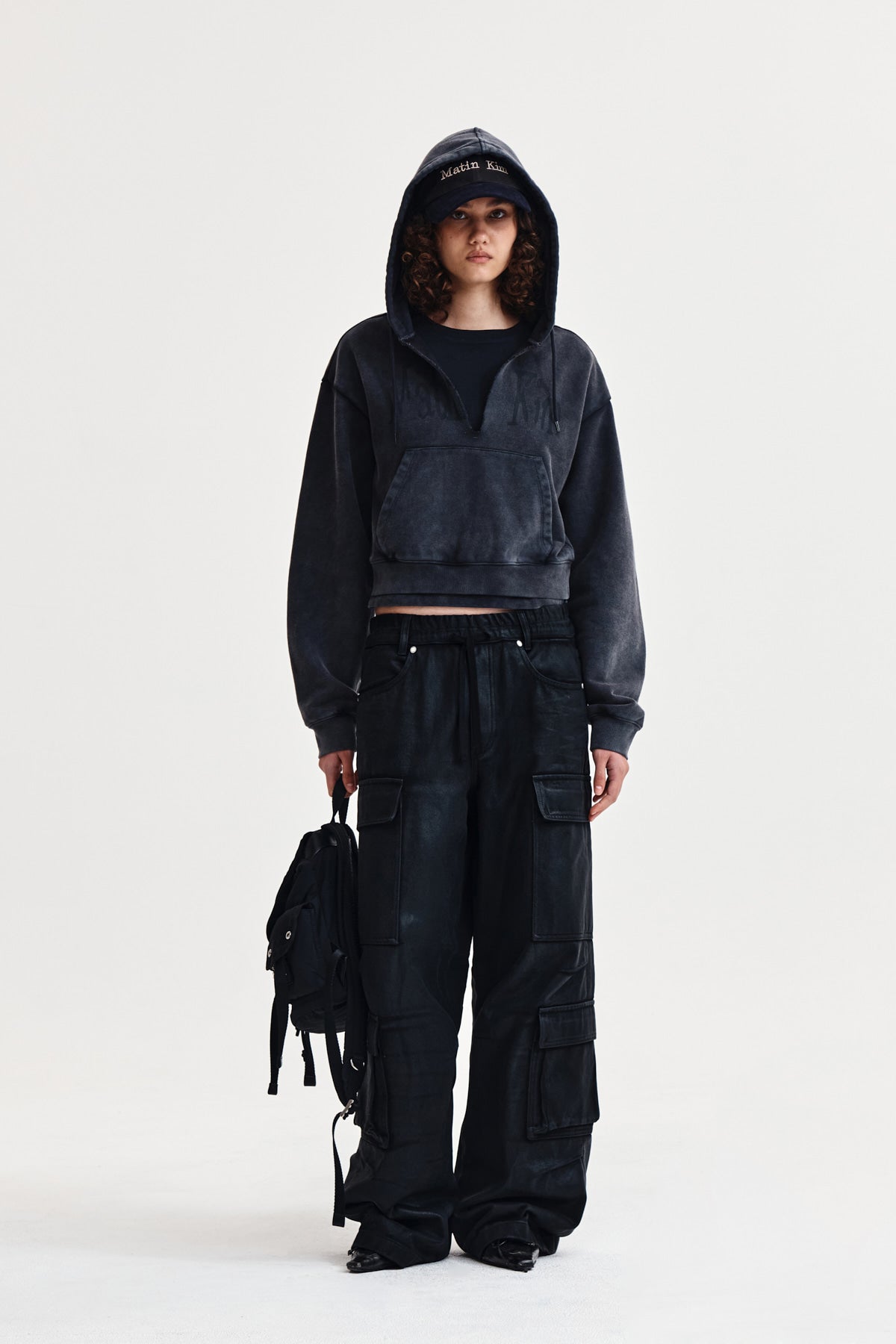 Matin Kim - Washed Layered Crop Hoody (Charcoal) product image 8 | TRAB K-Fashion Australia