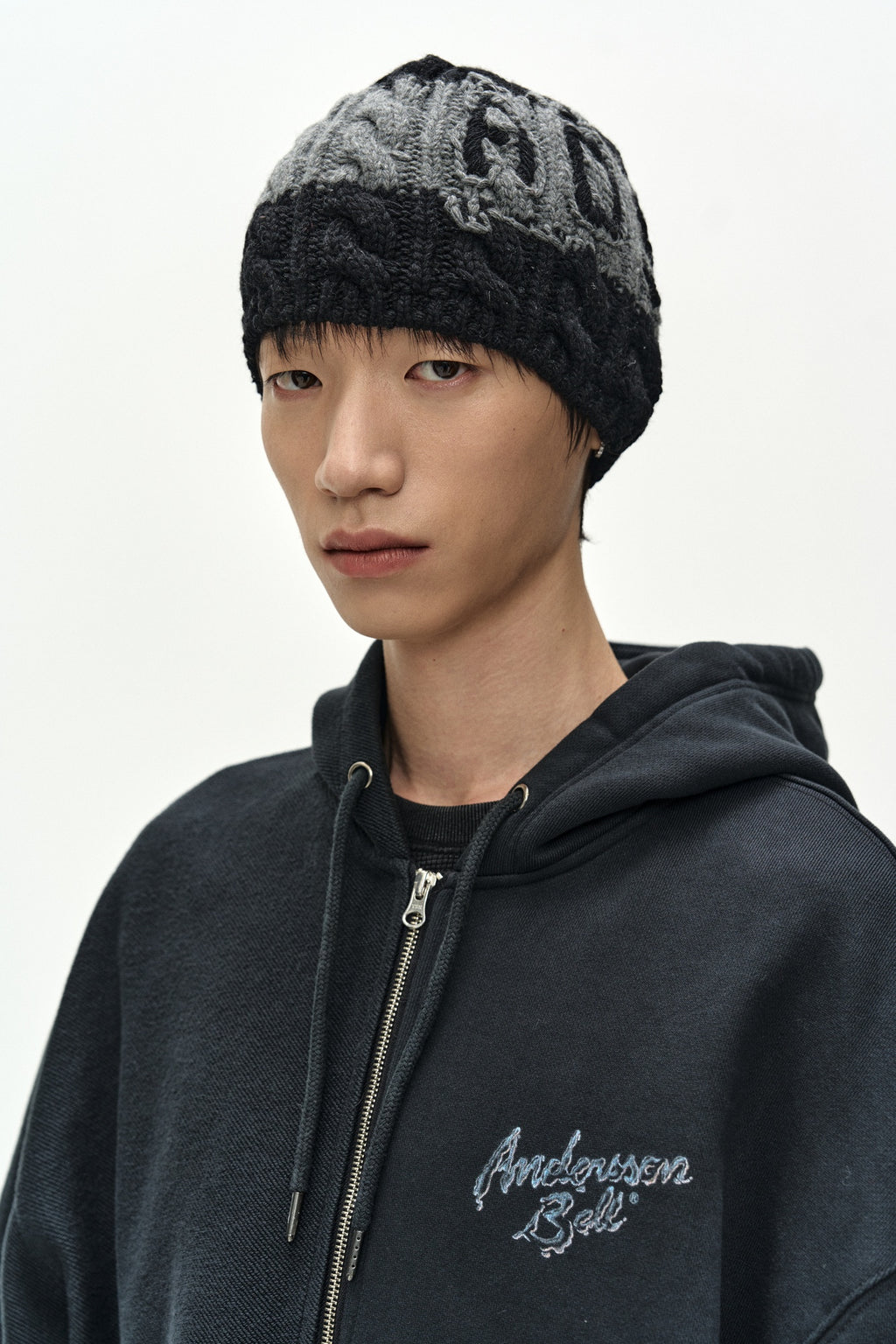 Andersson Bell - Unisex Adsb Cable Cashmere Beanie (black/grey) (Black/Grey) product image 5 | TRAB K-Fashion Australia