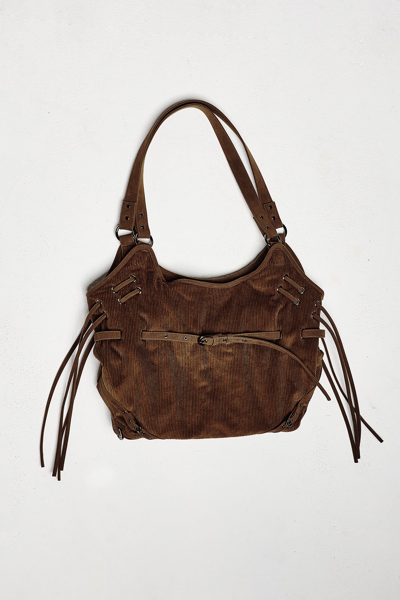 Deinet - Belt Detail Corduroy Big Shoulder Bag (Brown) product image 1 | TRAB K-Fashion Australia