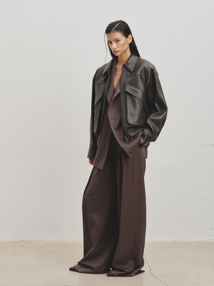 Tonywack - Lamb Leather Bomber Jacket (Dark Brown) product image 1 | TRAB K-Fashion Australia