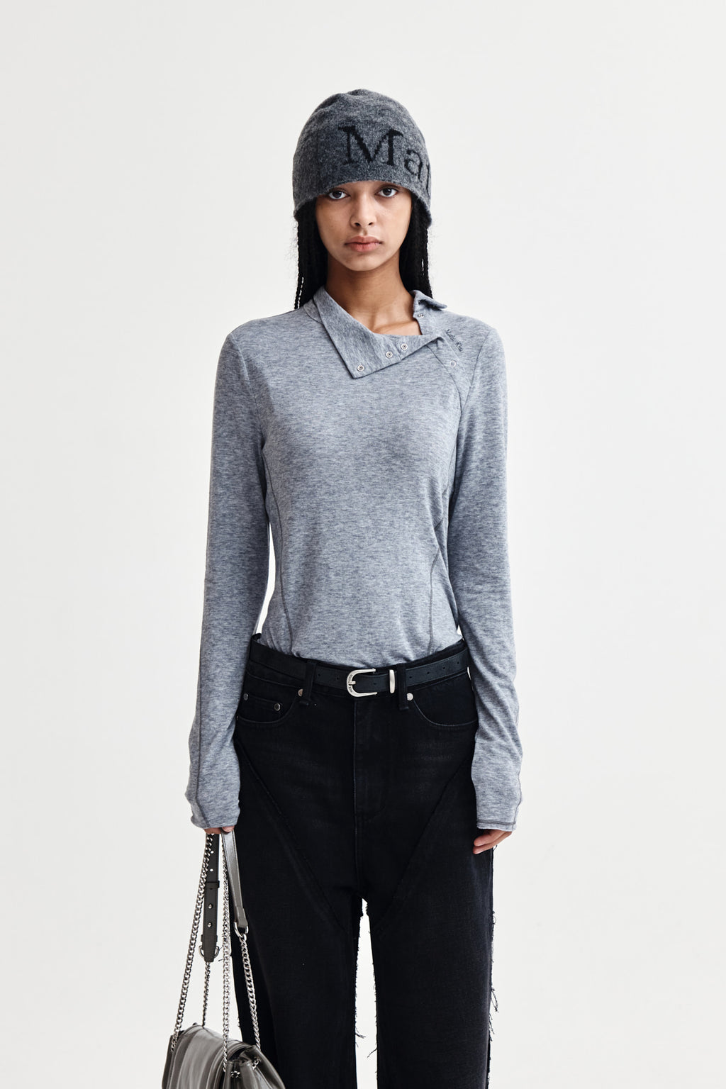 Matin Kim - Button Slit Half Neck Top (Grey) product image 5 | TRAB K-Fashion Australia