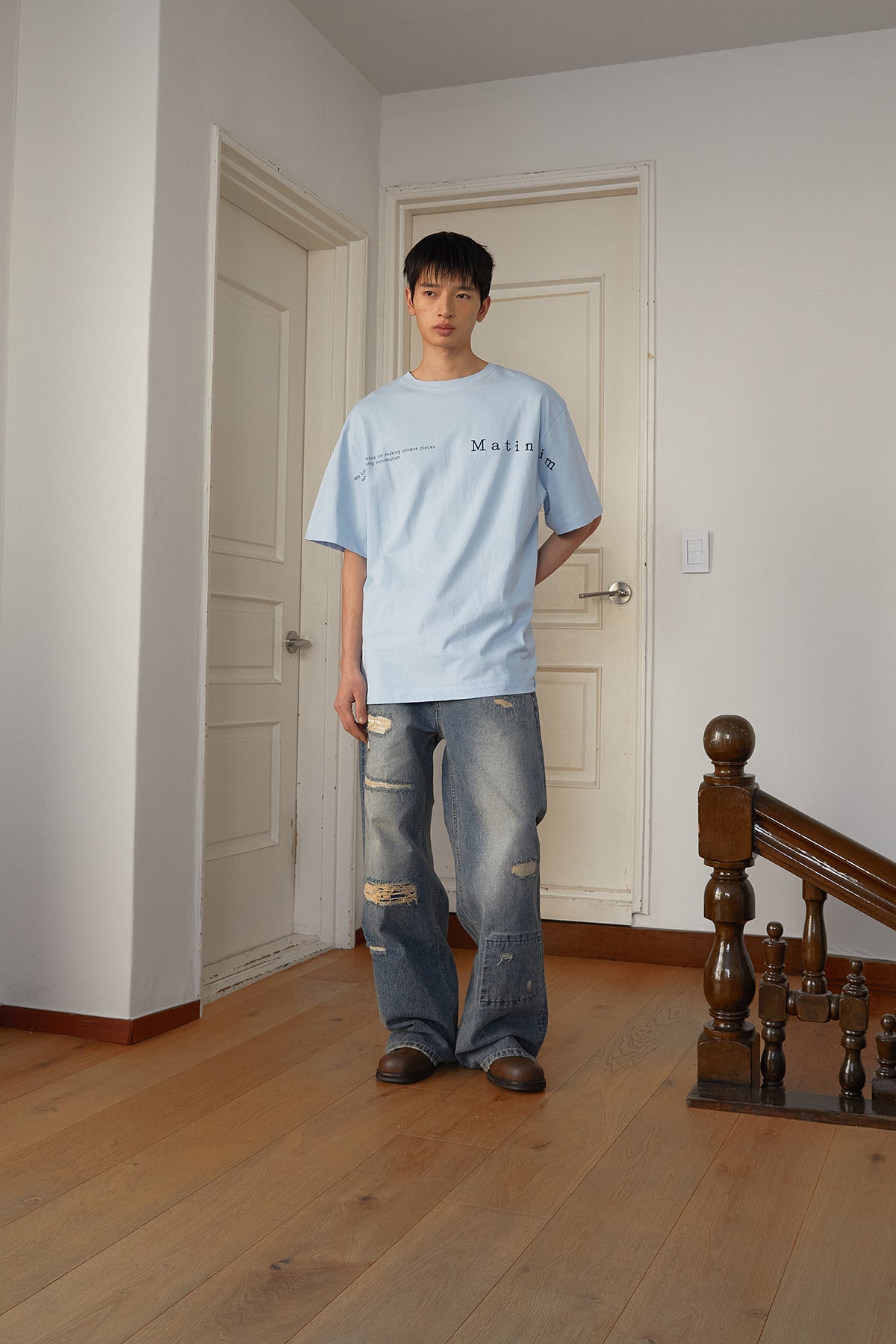 Matin Kim - Half Text Logo Top (Sky) product image 9 | TRAB K-Fashion Australia