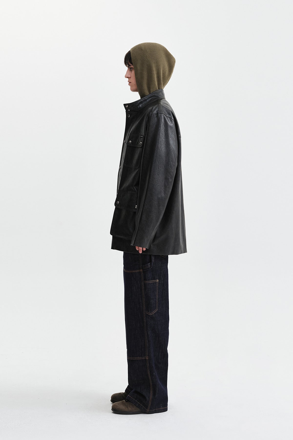Matin Kim - Faux Leather Safari Jacket (Brown) product image 8 | TRAB K-Fashion Australia