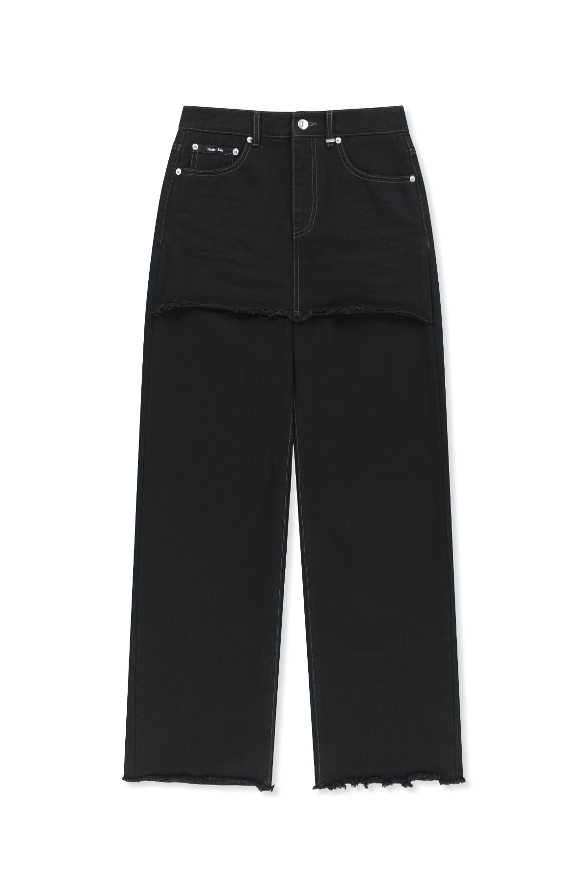 Matin Kim - Skirt Overlay Denim Pants (Black) product image 2 | TRAB K-Fashion Australia