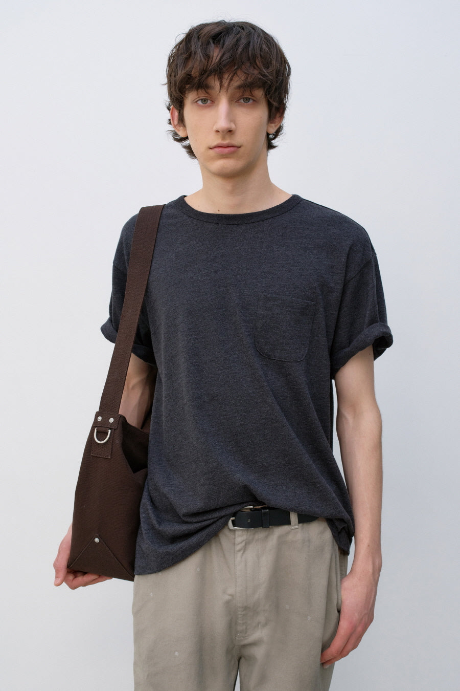 Insilence - Scoop Neck Pocket Short Sleeve (Melange Charcoal) product image 2 | TRAB K-Fashion Australia