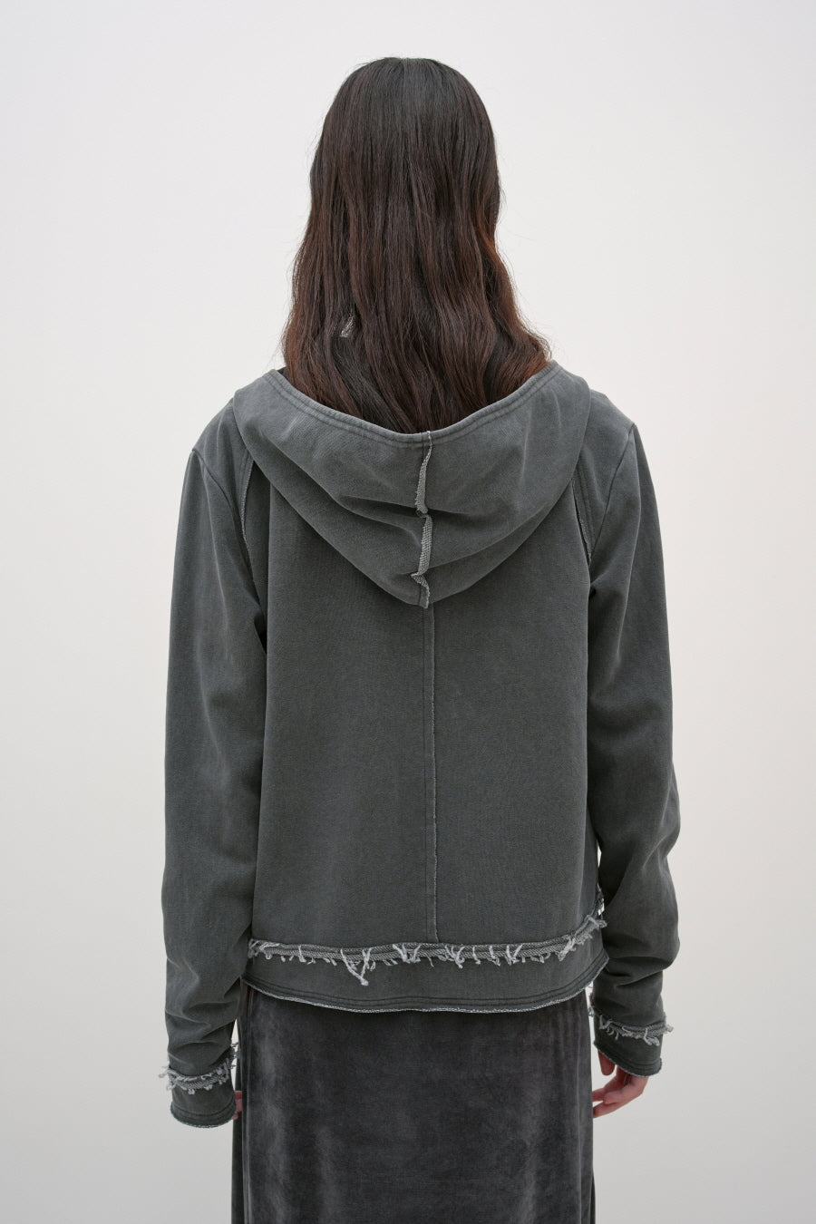Insilence - Cutoff Washed Button Hoodie (Charcoal) product image 5 | TRAB K-Fashion Australia