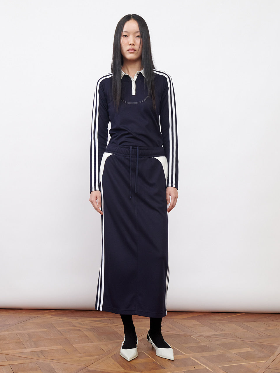 Kijun - Football Jersey Long Skirt (Navy Ivory) product image 4 | TRAB K-Fashion Australia