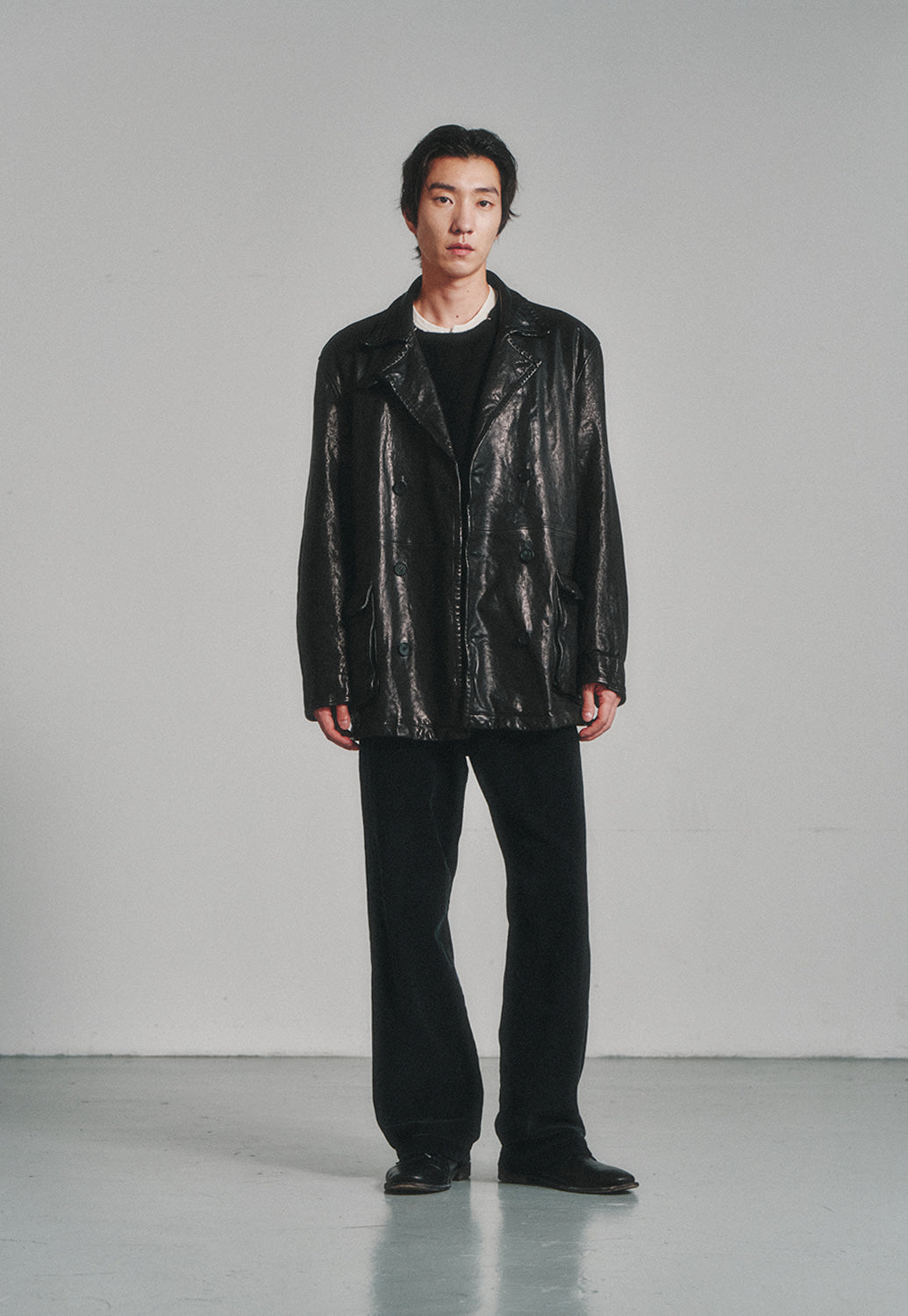 Art if acts - Washed Leather Pea Coat (Black) product image 2 | TRAB K-Fashion Australia