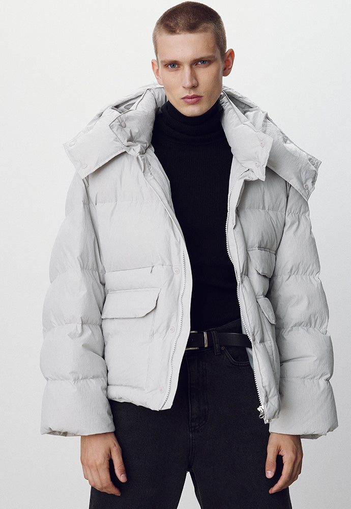 Tonywack - Technical Shell Short Puffer Down Jacket (Detachable Hood) (Pale Gery) product image 1 | TRAB K-Fashion Australia