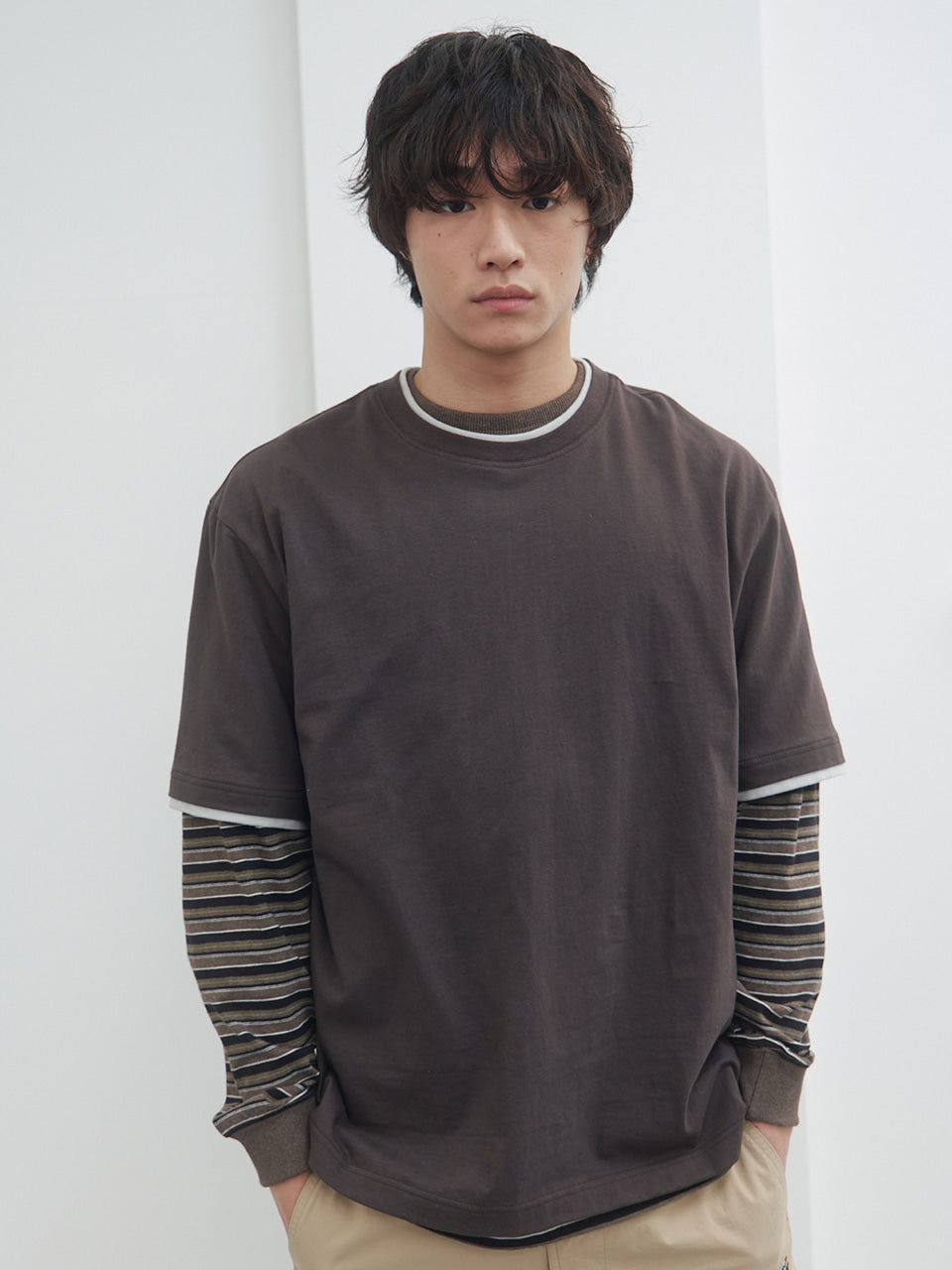 Kijun - Double Layered Tee (Brown) product image 1 | TRAB K-Fashion Australia