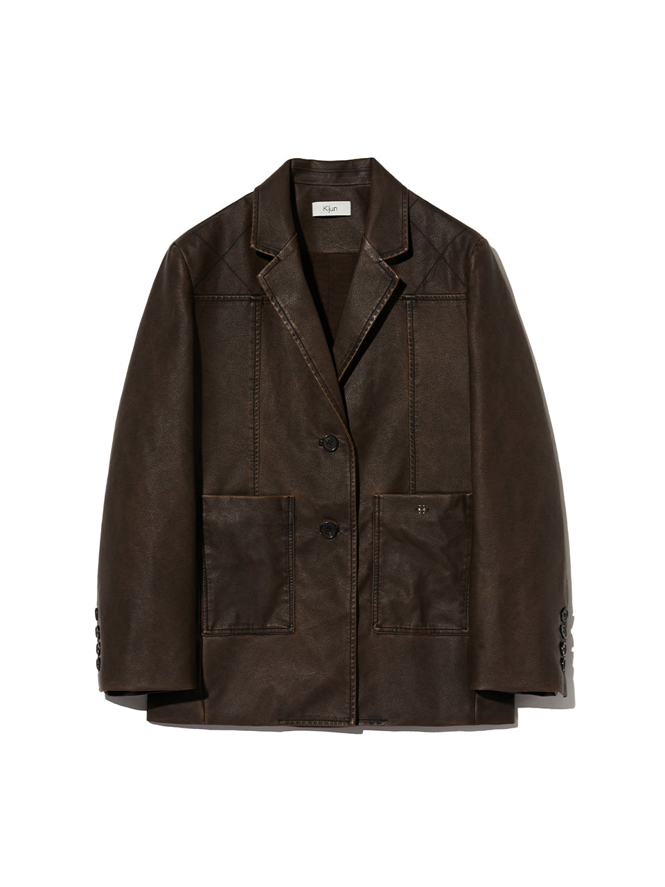 Kijun - Faux-Leather Stitched Blazer (Dark Brown) product image 7 | TRAB K-Fashion Australia