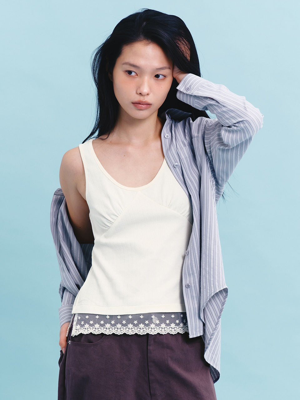 Margarin Fingers - Stripe Oversized Shirt (Grey) product image 1 | TRAB K-Fashion Australia