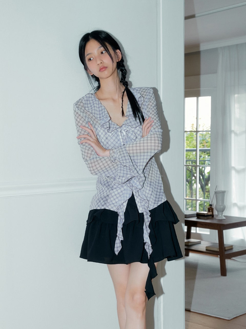 Margarin Fingers - Ruffle Unbalance Skirt (Black) product image 1 | TRAB K-Fashion Australia