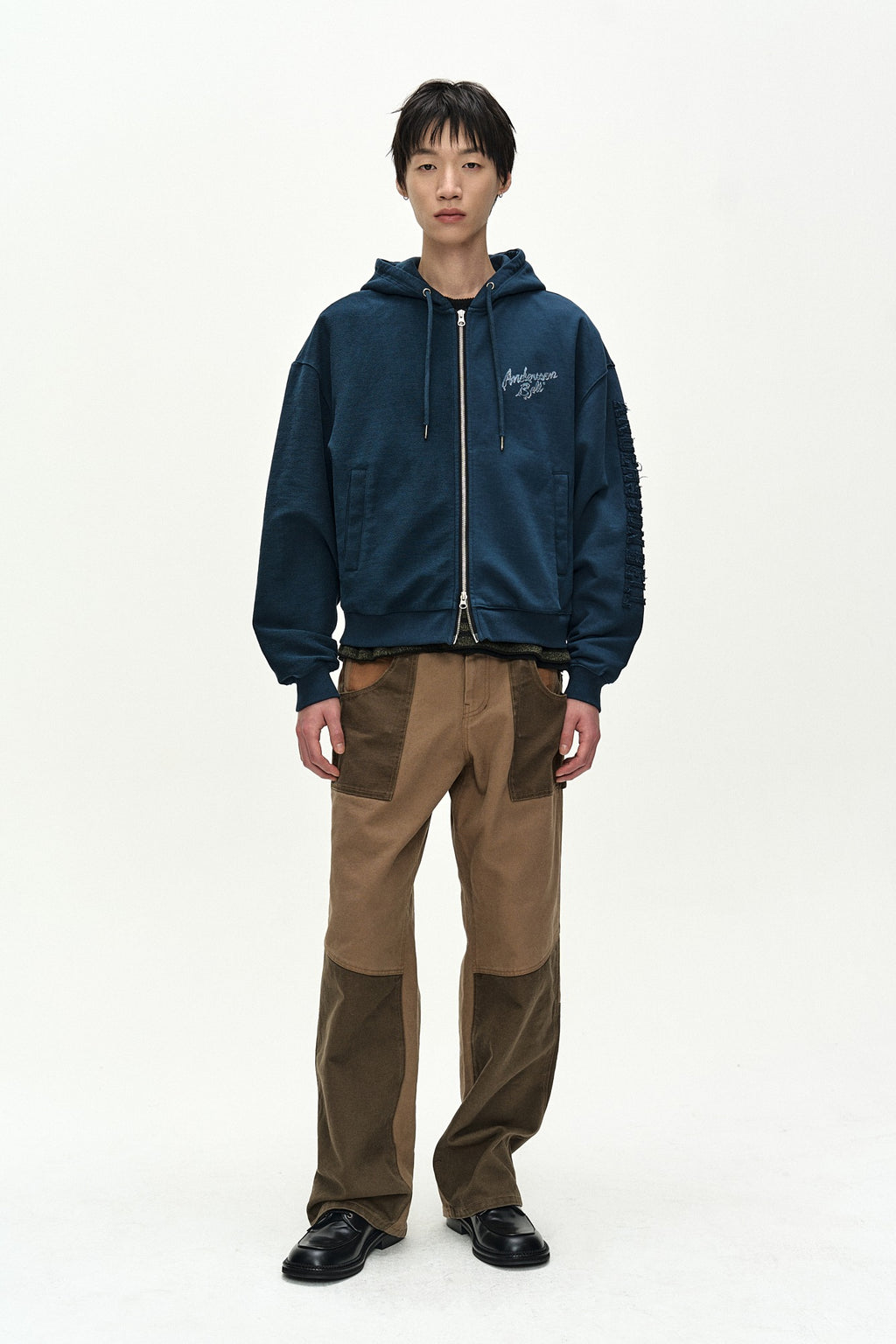 Andersson Bell - (essential) Unisex Patchwork Liquid Logo Hood Zip-Up (deep Blue) (Deep Blue) product image 1 | TRAB K-Fashion Australia