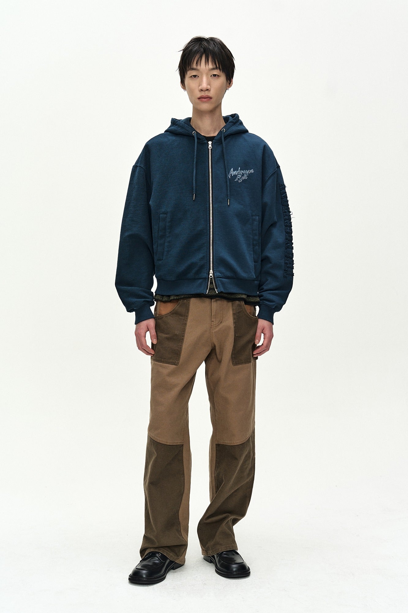 Andersson Bell - (essential) Unisex Patchwork Liquid Logo Hood Zip-Up (deep Blue) (Deep Blue) product image 1 | TRAB K-Fashion Australia