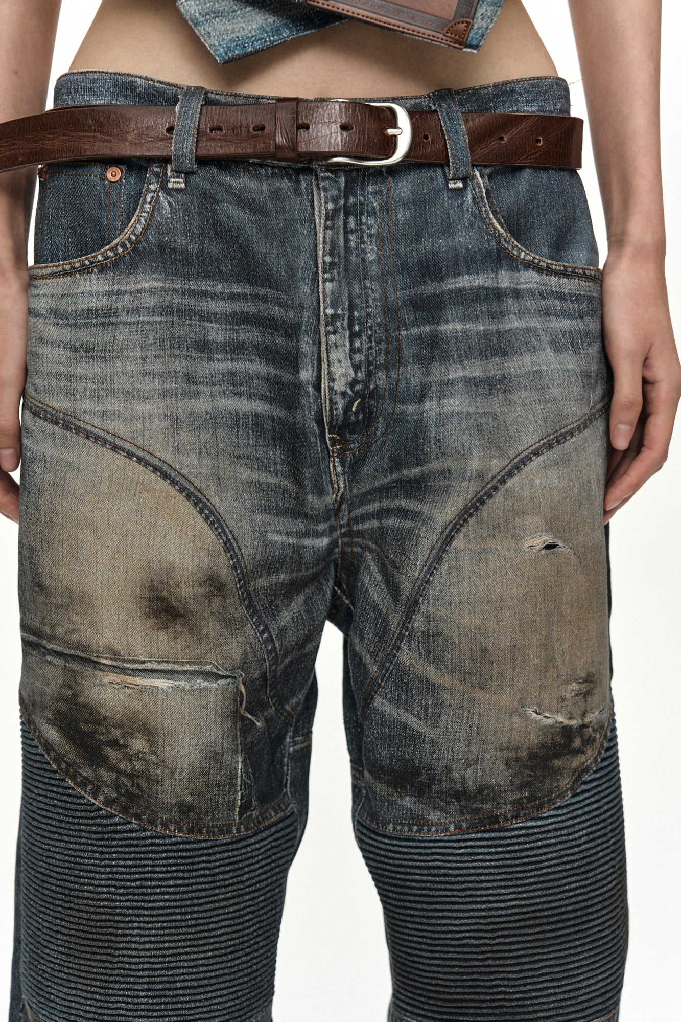 Andersson Bell - [Pre-Order – Ships August 7] Denim Trompe-L'oeil Graphic Biker Jeans (Mid Blue) product image 5 | TRAB K-Fashion Australia