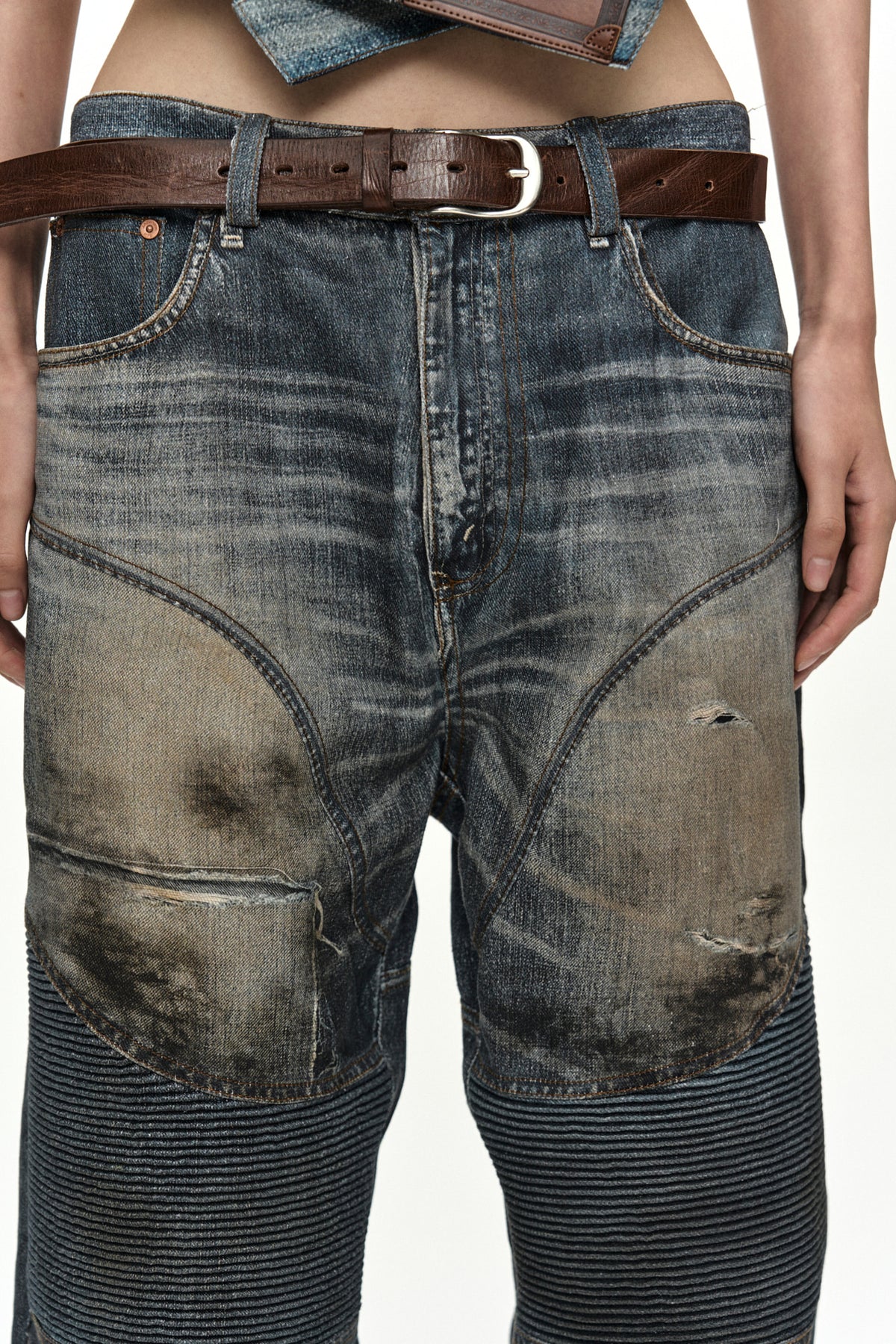 Andersson Bell - Denim Trompe-L'oeil Graphic Biker Jeans (Mid Blue) product image 5 | TRAB K-Fashion Australia