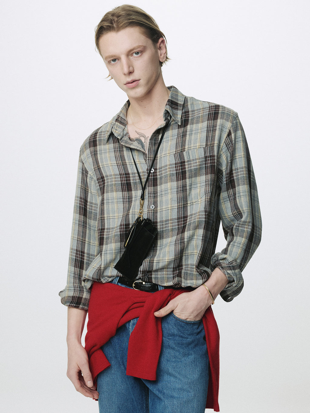 Tonywack - Washed Cotton Blend Check Shirt (Grey/Brown) product image 5 | TRAB K-Fashion Australia