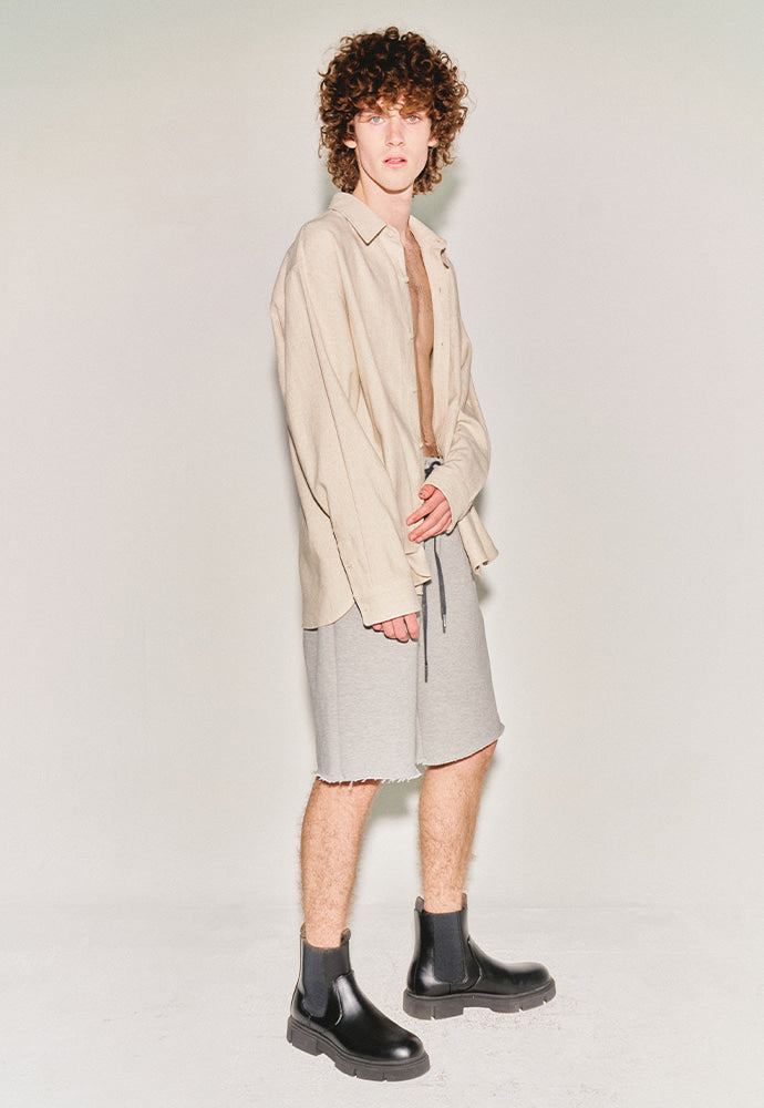 Tonywack - Heavyweight Brushed-Jersey Logo Embroidered Shorts (Melange Grey) product image 4 | TRAB K-Fashion Australia