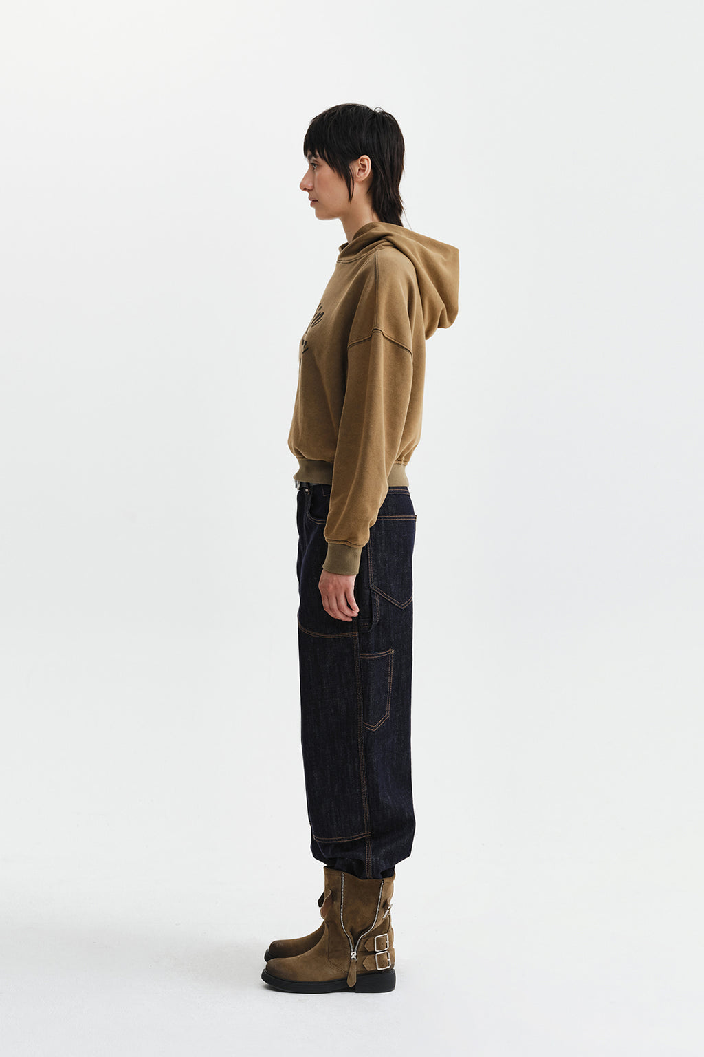 Matin Kim - Washed Calligraphy Logo Hoody Top (Khaki) product image 7 | TRAB K-Fashion Australia
