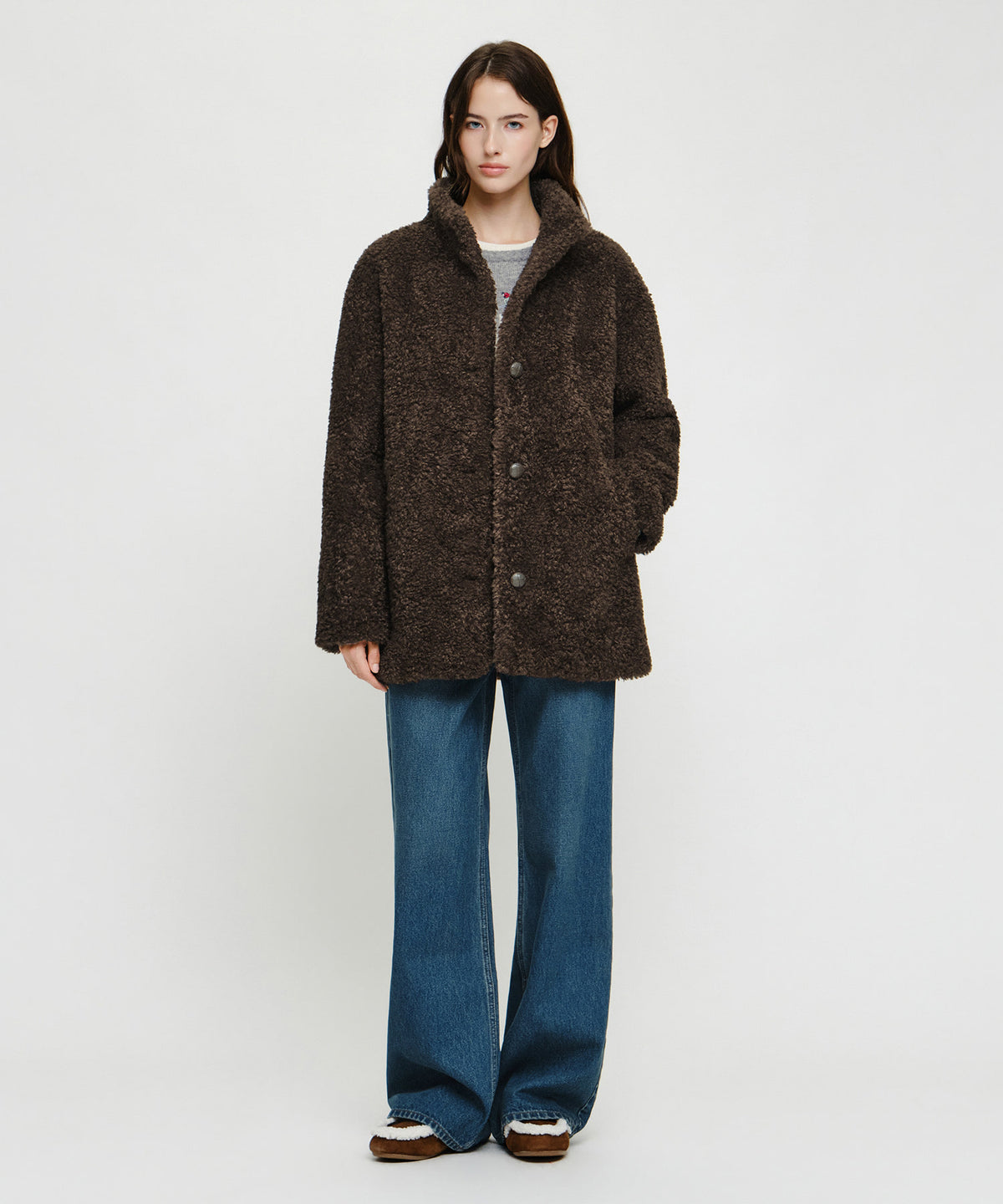 Marithe & Francois Girbaud - High Neck Boucle Coat (Brown) product image 6 | TRAB K-Fashion Australia