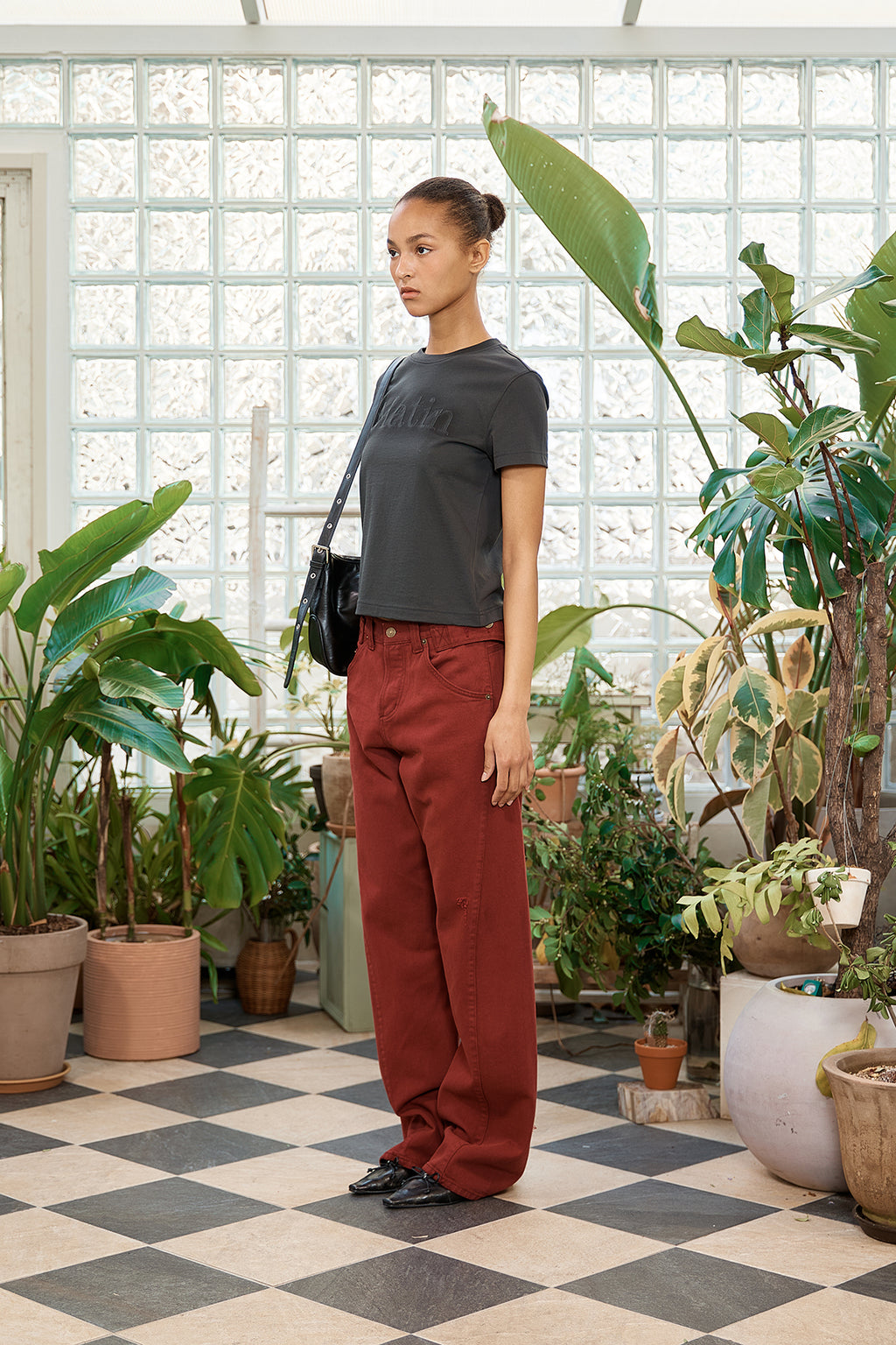 Matin Kim - Waist Buckle Curved Dying Denim Pants (Red) product image 8 | TRAB K-Fashion Australia