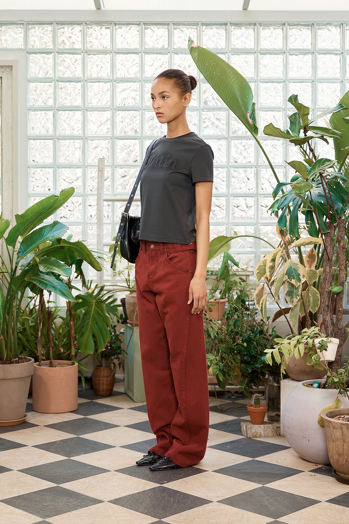 Matin Kim - Waist Buckle Curved Dying Denim Pants (Red) product image 8 | TRAB K-Fashion Australia