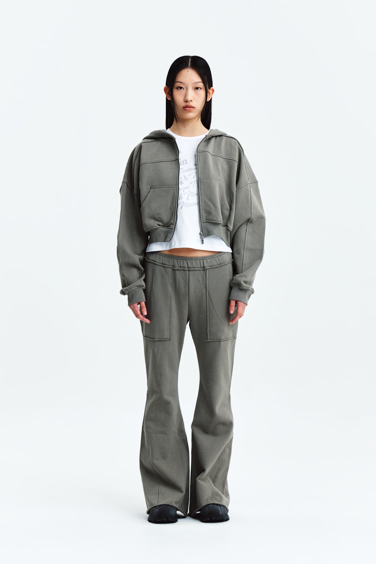 Matin Kim - Cut Out Detail Sweatpants (Khaki Grey) product image 5 | TRAB K-Fashion Australia