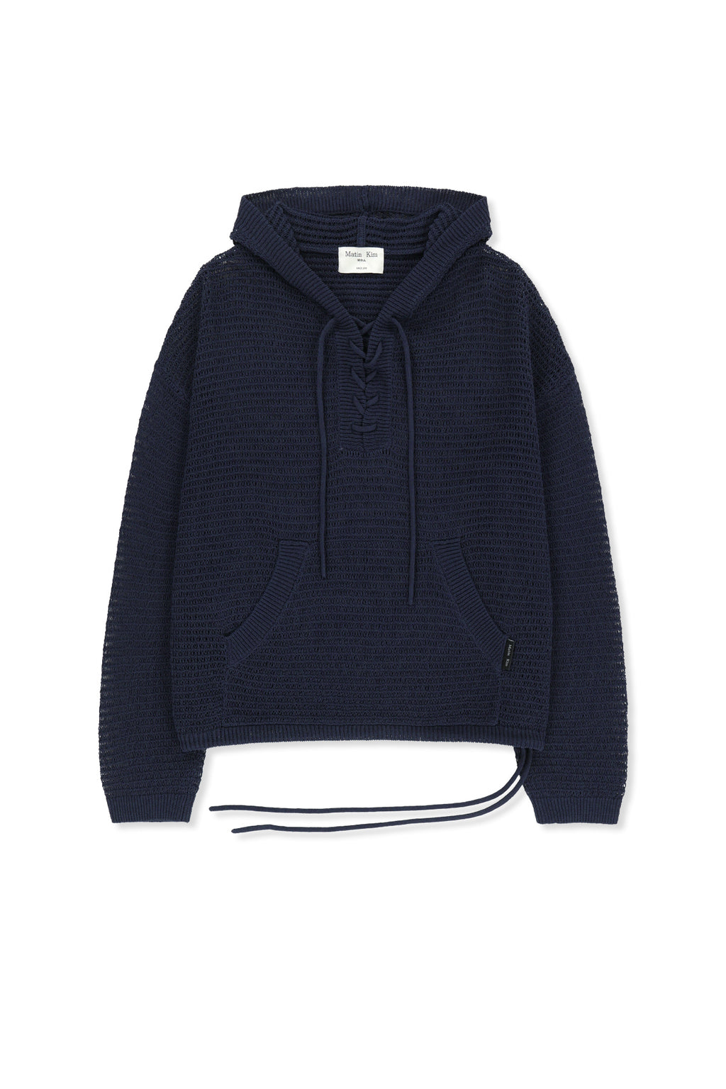 Matin Kim - Oversized Mesh Knit Hoodie (Navy) product image 1 | TRAB K-Fashion Australia
