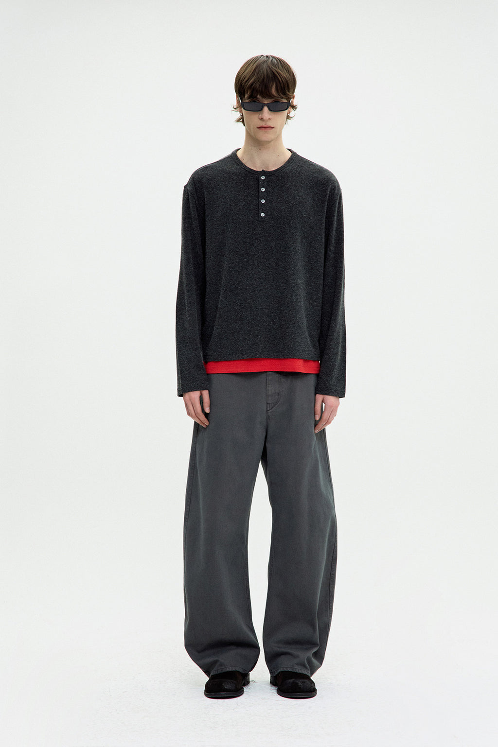Coor - Hairy Henley Neck Layered T-Shirt (Charcoal) product image 2 | TRAB K-Fashion Australia