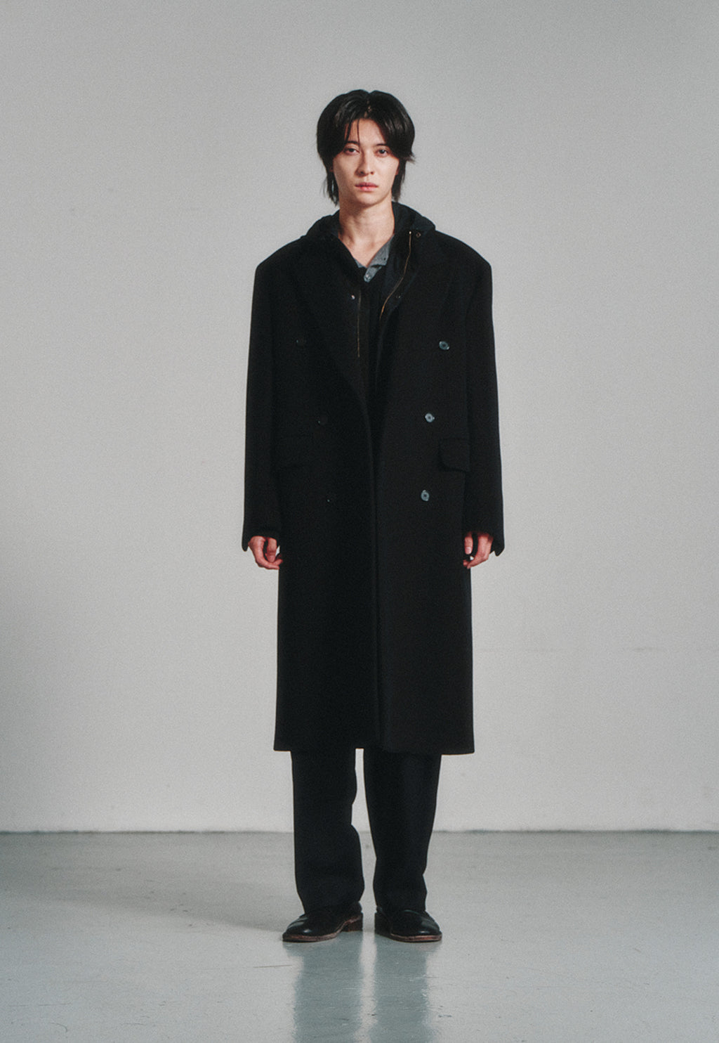Art if acts - Leather Collar Double-Breasted Coat (Black) product image 2 | TRAB K-Fashion Australia