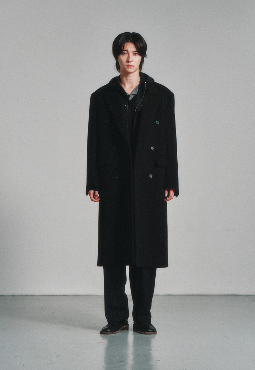 Art if acts - Leather Collar Double-Breasted Coat (Black) product image 2 | TRAB K-Fashion Australia