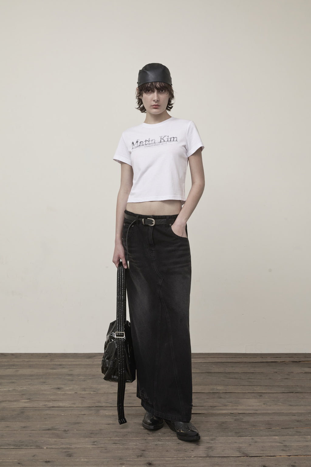 Matin Kim - Stamp Logo Graphic Crop Top (White) product image 10 | TRAB K-Fashion Australia