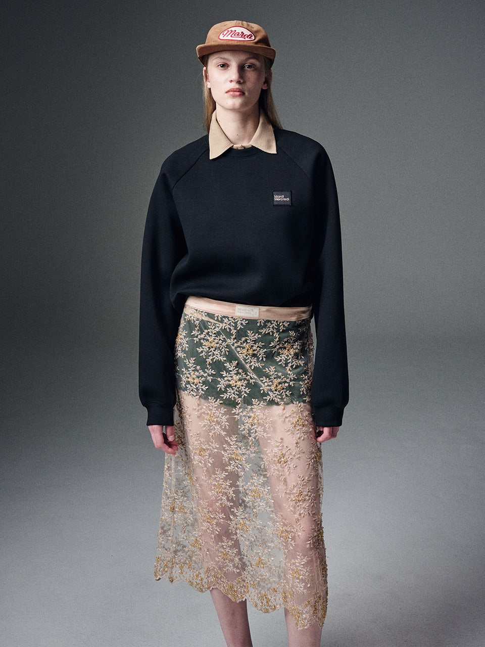 Mardi Mercredi - Sequin Layered Skirt Lace (Beige) product image 1 | TRAB K-Fashion Australia