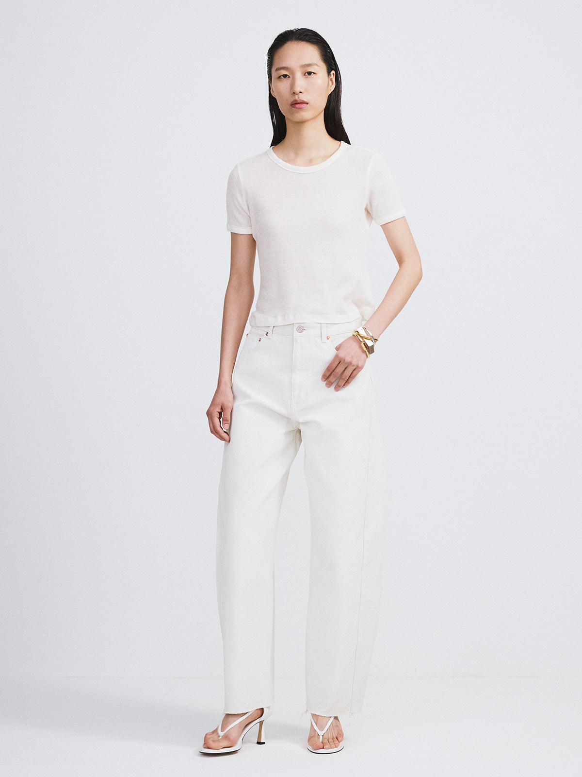 Recto - Cashmere Blend Fitted T-Shirt (Cream) product image 2 | TRAB K-Fashion Australia