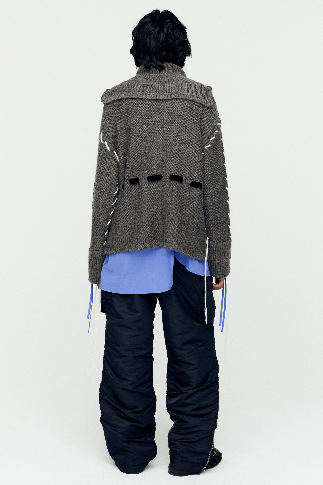 Andersson Bell - Charlie Big Collar Chunky Cardigan (Grey) product image 3 | TRAB K-Fashion Australia