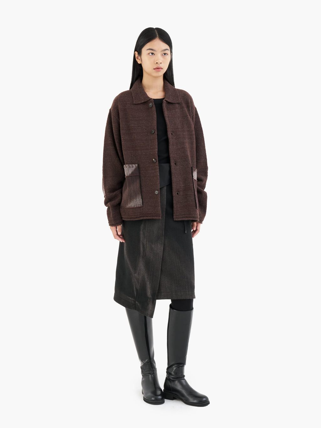 Jiyong Kim - Sun-Bleached Pocket Knit Cardigan (Brown) product image 4 | TRAB K-Fashion Australia