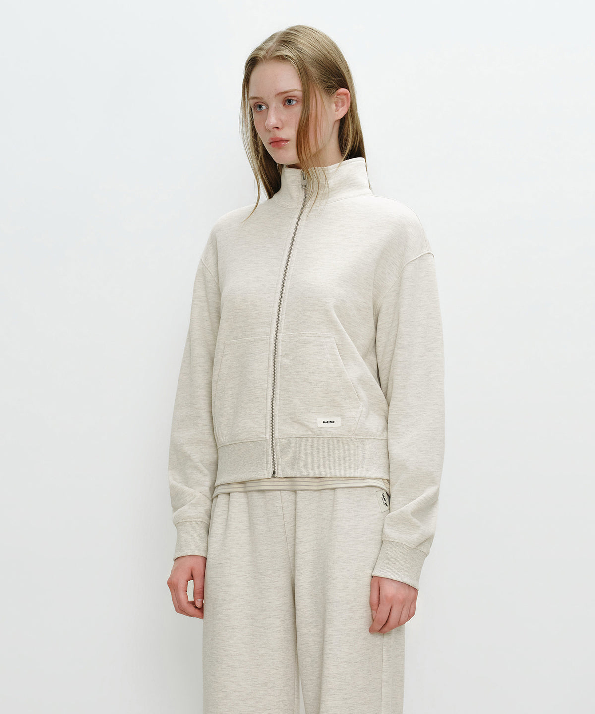 Marithe & Francois Girbaud - Basic High Neck Zipup (Oatmeal) product image 2 | TRAB K-Fashion Australia